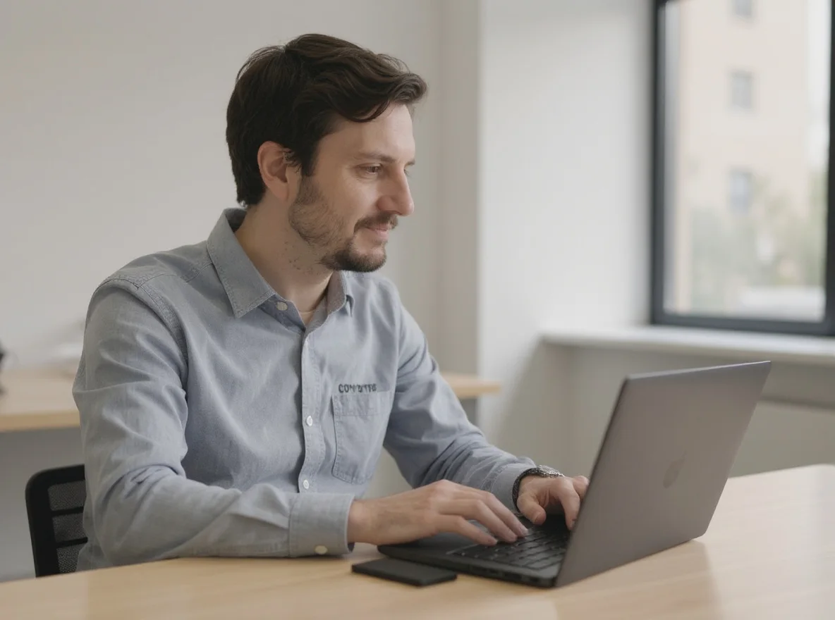 Glenn Engelen, developer bij Justmade, aan het werk